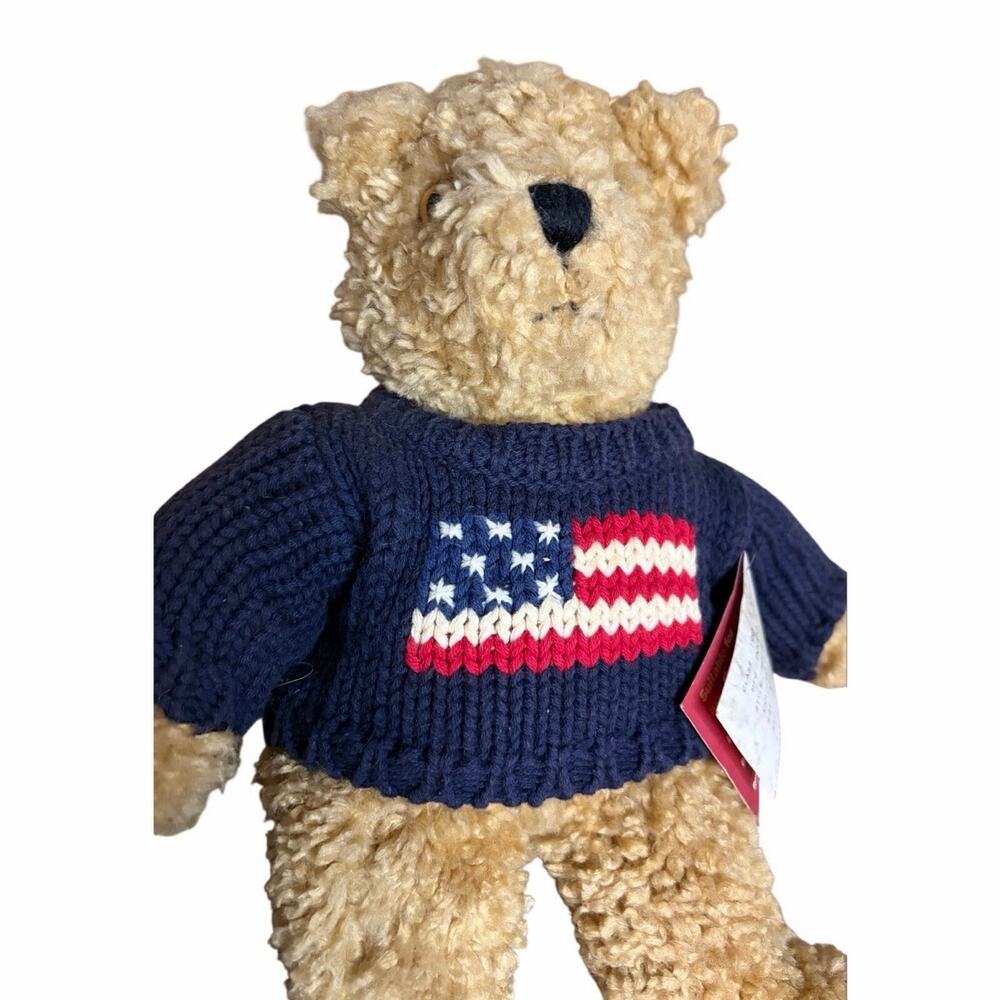 Vintage 1990 The Limited Bear Plush American Flag Blue Sweater